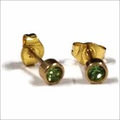 Aramat jewels ® - Goudkleurige zweerknopjes geboortesteen oorbellen licht groen chirurgisch staal 4mm