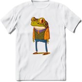 Casual kikker T-Shirt Grappig | Dieren reptiel Kleding Kado Heren / Dames | Animal Skateboard Cadeau shirt - Wit - XL