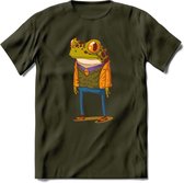 Casual kikker T-Shirt Grappig | Dieren reptiel Kleding Kado Heren / Dames | Animal Skateboard Cadeau shirt - Leger Groen - XXL