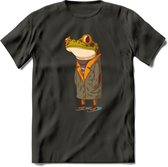 Casual kikker T-Shirt Grappig | Dieren reptiel Kleding Kado Heren / Dames | Animal Skateboard Cadeau shirt - Donker Grijs - L