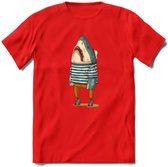 Casual haai matroos T-Shirt Grappig | Dieren vissen Kleding Kado Heren / Dames | Animal Skateboard Cadeau shirt - Rood - 3XL