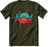 Casual monsters T-Shirt Grappig | Dieren Kleding Kado Heren / Dames | Animal Skateboard Cadeau shirt - Leger Groen - XXL