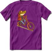 Biker kikker T-Shirt Grappig | Dieren reptiel Kleding Kado Heren / Dames | Animal Skateboard Cadeau shirt - Paars - XL