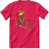 Biker kikker T-Shirt Grappig | Dieren reptiel Kleding Kado Heren / Dames | Animal Skateboard Cadeau shirt - Roze - XL