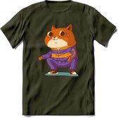 Casual kat T-Shirt Grappig | Dieren katten Kleding Kado Heren / Dames | Animal Skateboard Cadeau shirt - Leger Groen - XL