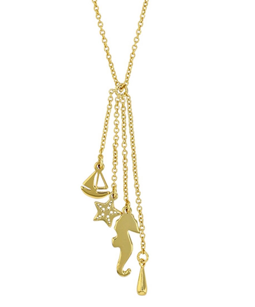 Zomers - collier -goldplated zilver - Zeepaardje - Ster - Bootje - Palmboom -