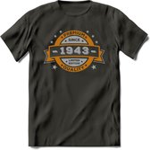 Premium Since 1943 T-Shirt | Goud - Zilver | Grappig Verjaardag Kleding Cadeau Shirt | Dames - Heren - Unisex Tshirt | - Donker Grijs - XXL