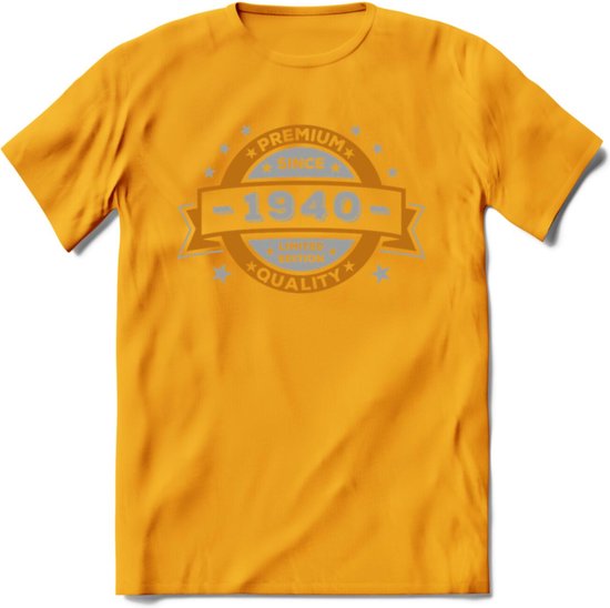 Premium Since 1940 T-Shirt | Goud - Zilver | Grappig Verjaardag Kleding Cadeau Shirt | Dames - Heren - Unisex Tshirt | - Geel - XL