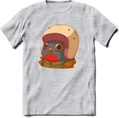 Duif met helm T-Shirt Grappig | Dieren vogel Kleding Kado Heren / Dames | Animal Skateboard Cadeau shirt - Licht Grijs - Gemaleerd - XL