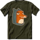 Hoodie fox T-Shirt Grappig | Dieren vos Kleding Kado Heren / Dames | Animal Skateboard Cadeau shirt - Leger Groen - L