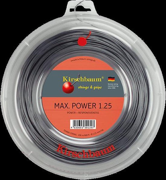 Bobina Corde Da Tennis Kirschbaum Max Power Rough - 200 Metri, 1.25 Mm, Colore Antracite