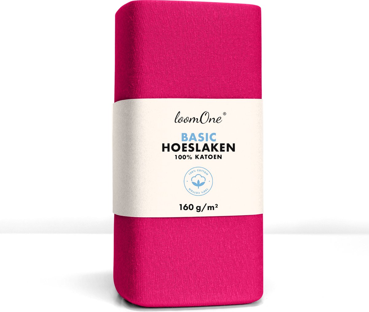 Loom One Hoeslaken – 100% Jersey Katoen – 140x220 cm – tot 40cm matrasdikte– 160 g/m² – voor Boxspring-Waterbed - Felroze