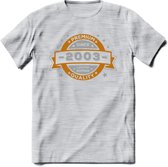 Premium Since 20003 T-Shirt | Goud - Zilver | Grappig Verjaardag Kleding Cadeau Shirt | Dames - Heren - Unisex Tshirt | - Licht Grijs - Gemaleerd - L