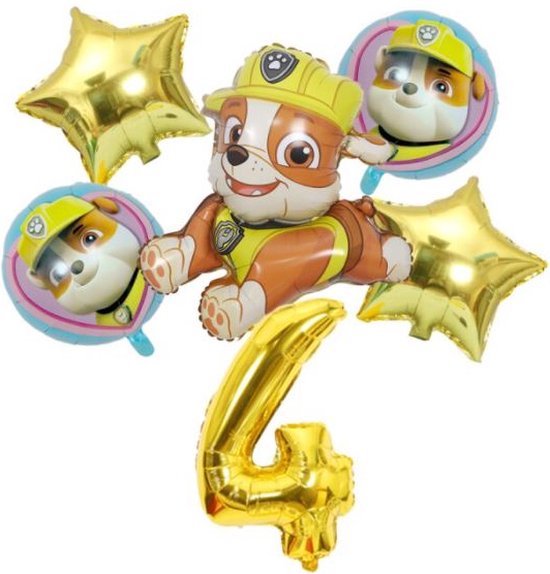 Paw Patrol - Set ballonnen - Verjaardag - Rubble - 4 jaar - gouden ballonnen
