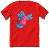 Schattig Axolotl T-Shirt Grappig | Dieren amfibieën Kleding Kado Heren / Dames | Animal Cadeau shirt - Rood - XL