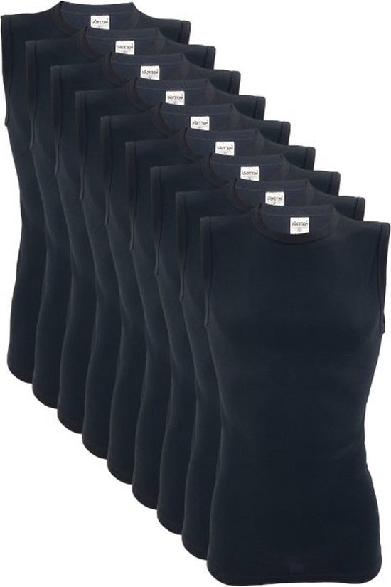 9 stuks SQOTTON A-shirt - O-neck - mouwloos - Zwart - Maat XL