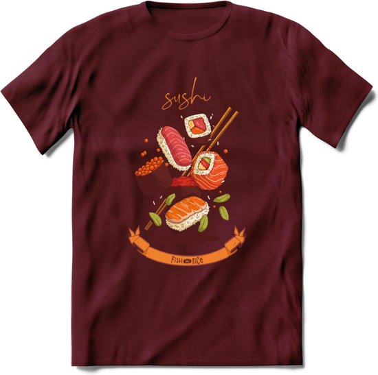 Sushi T-Shirt Grappig | Japans eten Kleding Kado Heren / Dames | Cadeau shirt - Burgundy - S