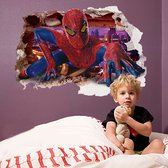 Muursticker Spiderman | Spider-Man door muur (3D-effect) | Muursticker superheld Marvel Avengers | Deursticker Kinderkamer Jongenskamer | 60 x 90 cm - Topkwaliteit 3