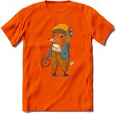 Casual race vos T-Shirt Grappig | Dieren honden Kleding Kado Heren / Dames | Animal Skateboard Cadeau shirt - Oranje - S