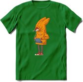 Verlegen vos T-Shirt Grappig | Dieren honden Kleding Kado Heren / Dames | Animal Skateboard Cadeau shirt - Donker Groen - M