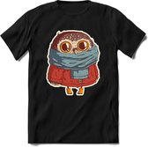 Winter uil T-Shirt Grappig | Dieren uilen Kleding Kado Heren / Dames | Animal Skateboard Cadeau shirt - Zwart - L