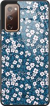 Samsung S20 FE hoesje glass - Bloemen blauw | Samsung Galaxy S20 case | Hardcase backcover zwart