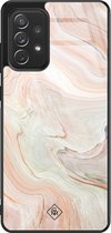 Casimoda® hoesje - Geschikt voor Samsung Galaxy A52 5G - Marmer Waves - Luxe Hard Case Zwart - Backcover telefoonhoesje - Bruin/beige