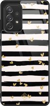 Samsung A52 hoesje glass - Hart streepjes | Samsung Galaxy A52 5G case | Hardcase backcover zwart