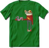 Casual koffie kikker T-Shirt Grappig | Dieren reptiel Kleding Kado Heren / Dames | Animal Skateboard Cadeau shirt - Donker Groen - XL