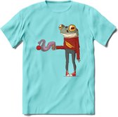 Casual koffie kikker T-Shirt Grappig | Dieren reptiel Kleding Kado Heren / Dames | Animal Skateboard Cadeau shirt - Licht Blauw - S