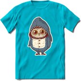 Casual haai uil T-Shirt Grappig | Dieren vissen uilen Kleding Kado Heren / Dames | Animal Skateboard Cadeau shirt - Blauw - XXL