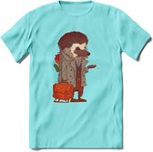 Casual egel T-Shirt Grappig | Dieren herfst Kleding Kado Heren / Dames | Animal Skateboard Cadeau shirt - Licht Blauw - L