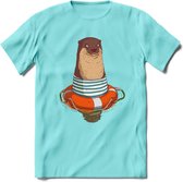 Casual zeehond T-Shirt Grappig | Dieren zeehonden Kleding Kado Heren / Dames | Animal Skateboard Cadeau shirt - Licht Blauw - XXL