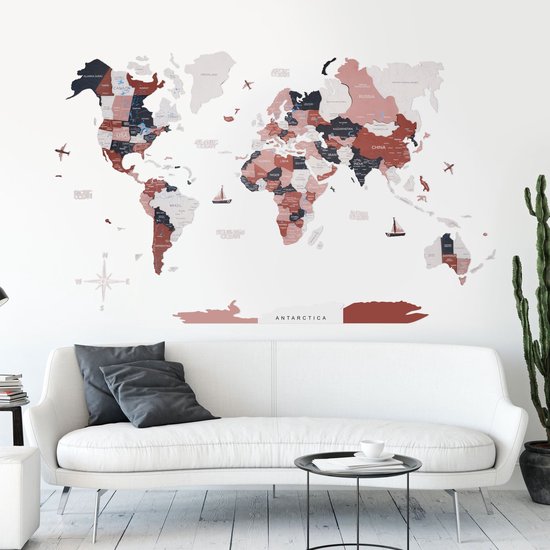 Wereldkaart en bois 3D - Rustique - XL (200 x120 cm)