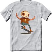 Casual skelet T-Shirt Grappig | Dieren halloween Kleding Kado Heren / Dames | Animal Skateboard Cadeau shirt - Licht Grijs - Gemaleerd - XL