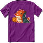 Graaf Dracula kat T-Shirt Grappig | Dieren katten halloween Kleding Kado Heren / Dames | Animal Skateboard Cadeau shirt - Paars - XL