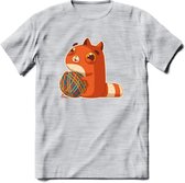 Kat en draad T-Shirt Grappig | Dieren katten Kleding Kado Heren / Dames | Animal Skateboard Cadeau shirt - Licht Grijs - Gemaleerd - XXL