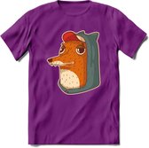 Hippe vos T-Shirt Grappig | Dieren honden Kleding Kado Heren / Dames | Animal Skateboard Cadeau shirt - Paars - M