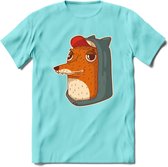 Hippe vos T-Shirt Grappig | Dieren honden Kleding Kado Heren / Dames | Animal Skateboard Cadeau shirt - Licht Blauw - XXL