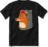 Hippe vos T-Shirt Grappig | Dieren honden Kleding Kado Heren / Dames | Animal Skateboard Cadeau shirt - Zwart - S