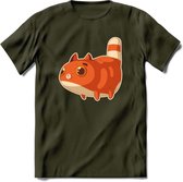 Jagende kat T-Shirt Grappig | Dieren katten Kleding Kado Heren / Dames | Animal Skateboard Cadeau shirt - Leger Groen - XL