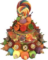 Snoeptaart - Fleurige kleuren - Uitdeelcadeau - Kinderfeestje - In cadeauverpakking met gekleurd krullint