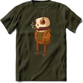 Casual skelet T-Shirt Grappig | Dieren halloween Kleding Kado Heren / Dames | Animal Skateboard Cadeau shirt - Leger Groen - L