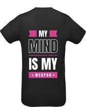 Huurdies Sportshirt | My mind is my weapon| maat  s | Bedrukkingskleur  roze | zwart shirt