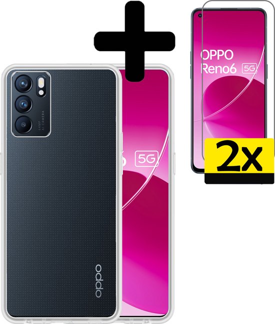Coque Oppo Reno 6 avec 2x protecteurs d'écran - Coque Oppo Reno 6 5G - Coque en Siliconen Oppo Reno 6 avec 2x protecteurs d'écran - Transparente