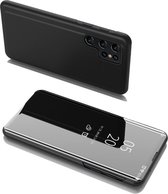 ClearView Cover voor Samsung S22 Ultra Zwart | Semi transparante voorkant | Volledige bescherming | Kickstand