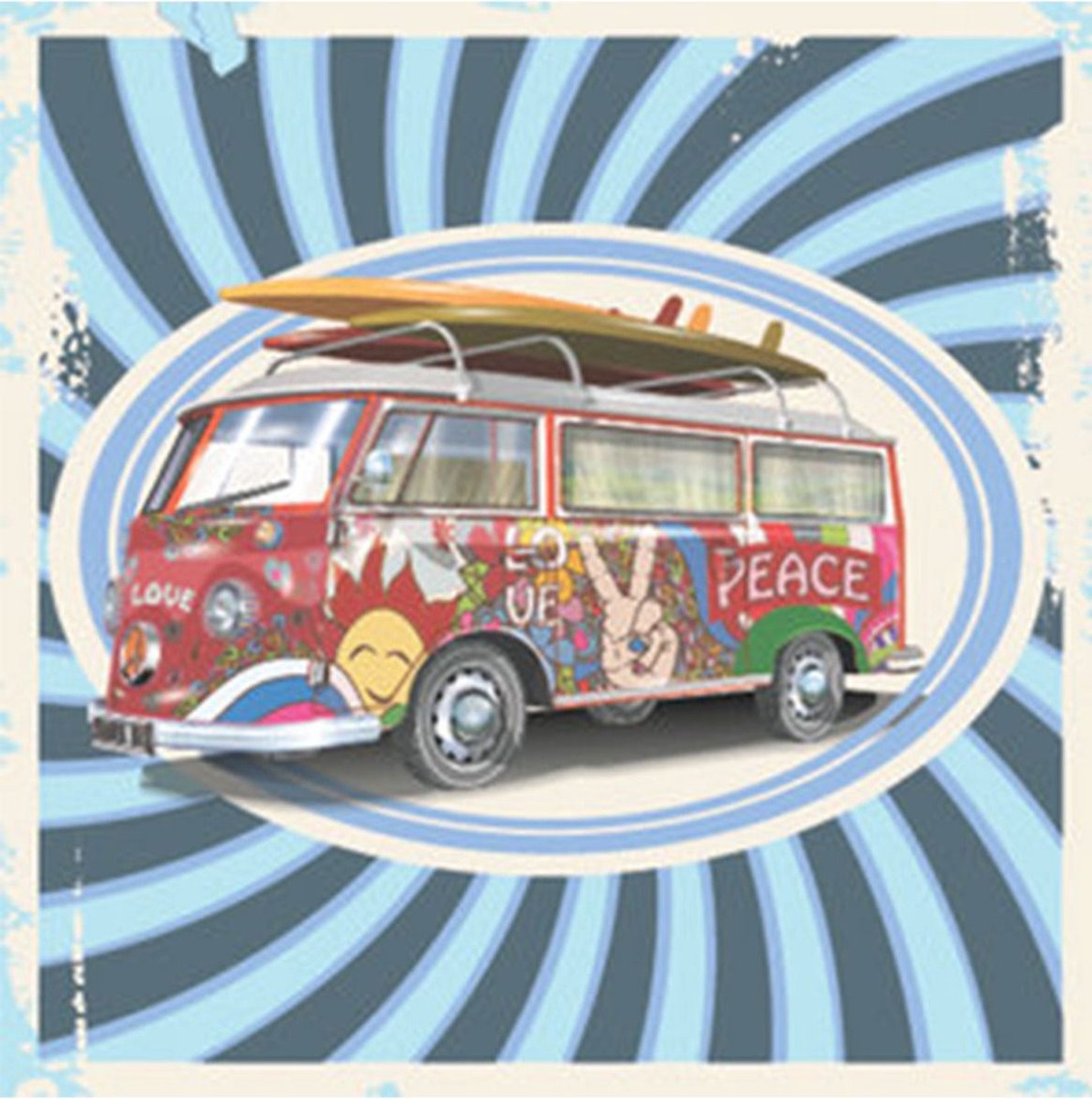Retro Wenskaart Campervan Love & Peace