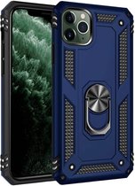 Apple iPhone 13 pro max Stevige Magnetische Anti shock ring back cover case- schokbestendig-TPU met stand Blauw + gratis screenprotector