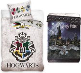 Harry Potter Zweinstein- Quidditch- Color Logo- Dekbedovertrek - Eenpersoons - 140x200 cm -katoen- incl. Harry Potter Bed-sprei-deken-quilt- Hedwig