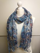 Lange dames sjaal Bianca paisley motief blauw wit oranje rood grijs geel